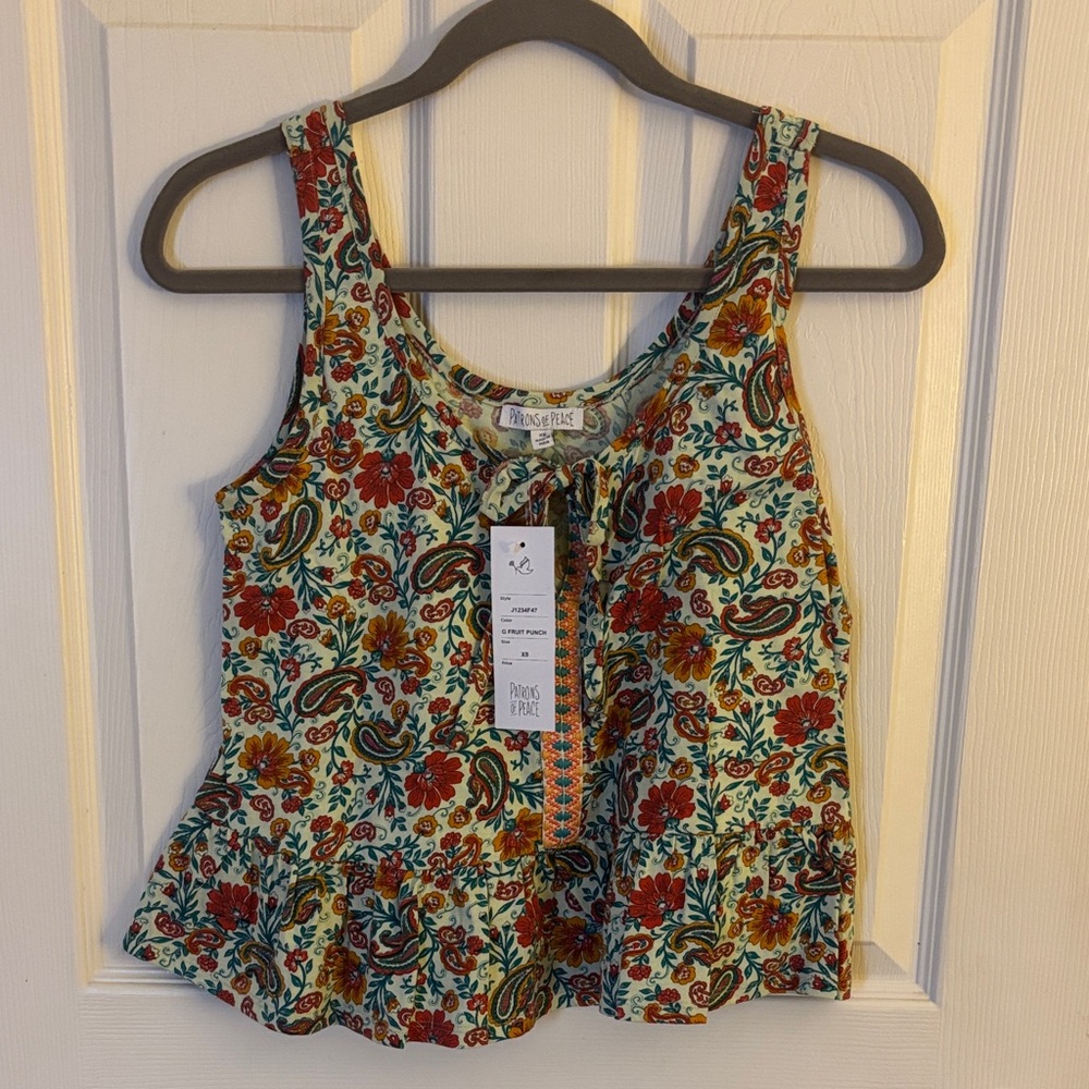Anthropology Patrons of Peace Floral Peplum Tank – XS (Fruit Punch)